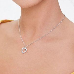 Silver Rhinestone Heart Necklace